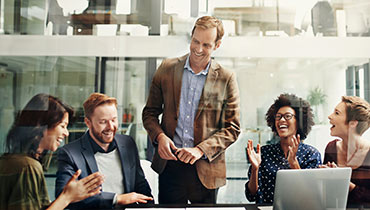 Five coworkers in office