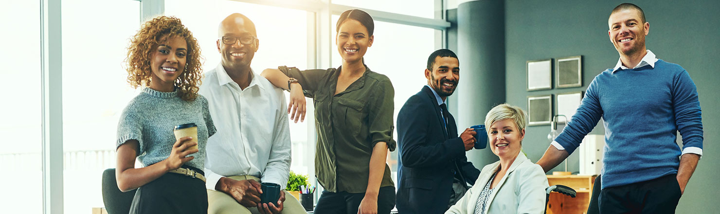 Office workers smiling